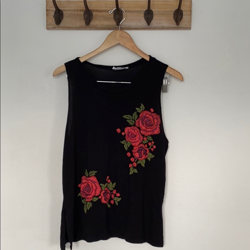 Black tank embroidered rose